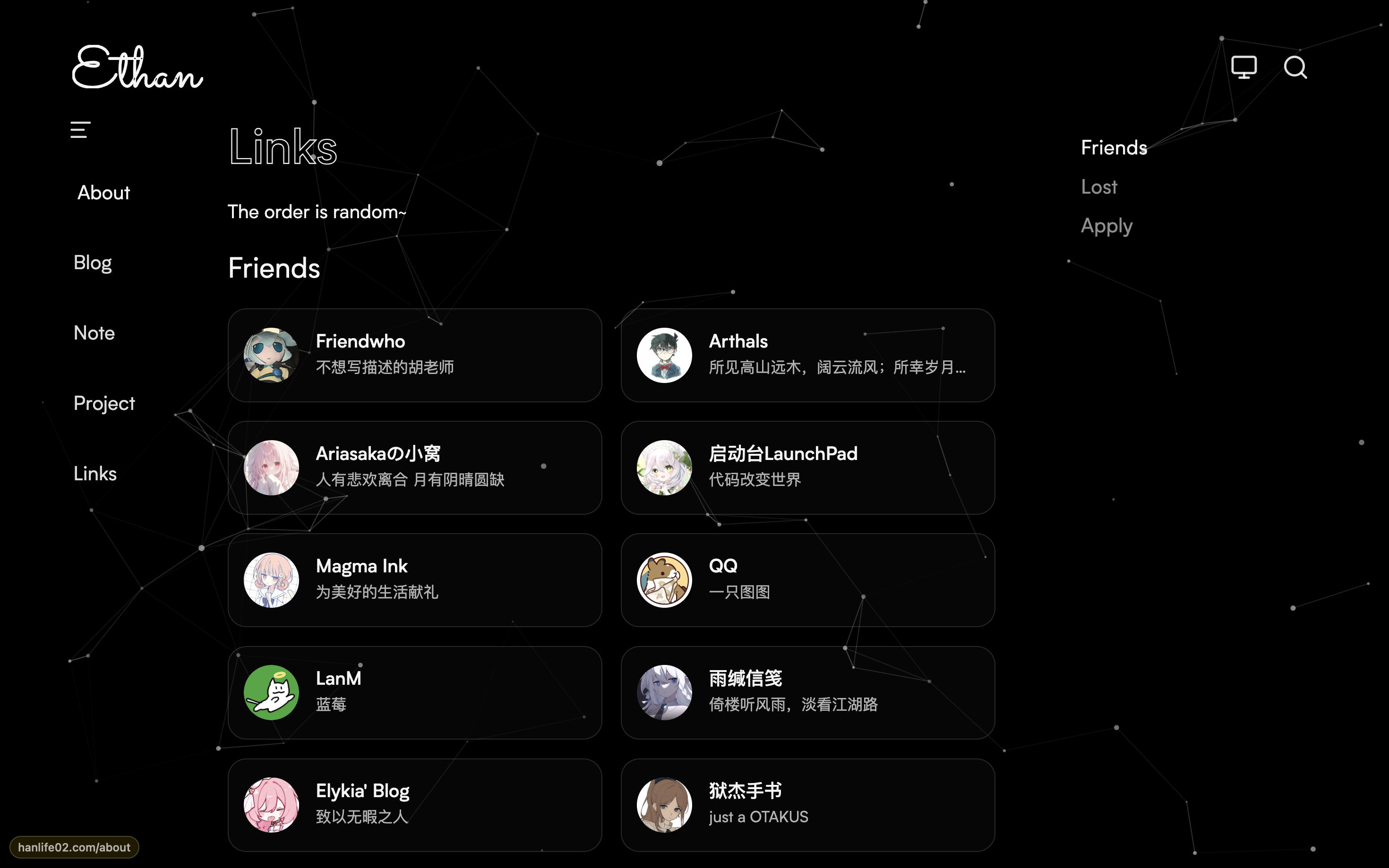 Astro-star friends page